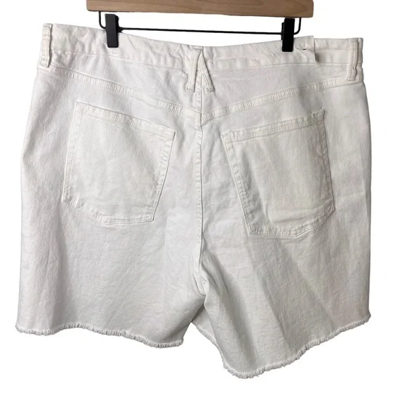 Good American Icon Shorts White Denim Plus Size 18 High Rise Raw Hem Bermuda - Picture 6 of 11